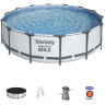 Каркасный бассейн BESTWAY STEEL PRO MAX 427х107см, 13030л + фильтр-насос 3028 л/ч, тент, лестница 56950 BW