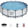 Каркасный бассейн BESTWAY STEEL PRO MAX 457х122см, 16015л + фильтр-насос 3028 л/ч, тент, лестница 56438 BW
